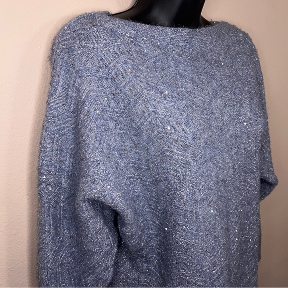 Small Maurices Blue Sequin Sweater Knit Pastel Stretch Dolman Sleeve - Picture 3 of 15